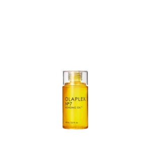 Een flesje Olaplex No.7 Bonding Oil van 60 ml met transparante dop en gele olie.