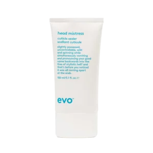 Witte tube Evo Head Mistress cuticle sealer van 150 ml met blauwe tekst op de voorkant.
