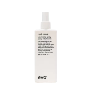Witte fles Evo Root Canal Volumising Spray van 200 ml met zwart opschrift en spraydop.