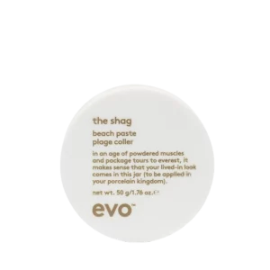 Witte ronde verpakking van evo 'the shag' beach paste van 50 gram.