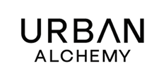 Zwart logo met de merknaam "Urban Alchemy" in hoofdletters.